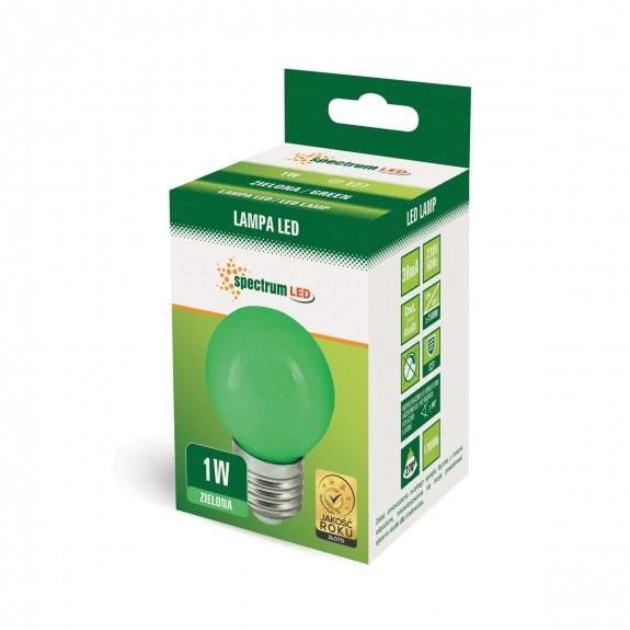 LED lempa, Spectrum, P45, 1W, E27, žalios spalvos