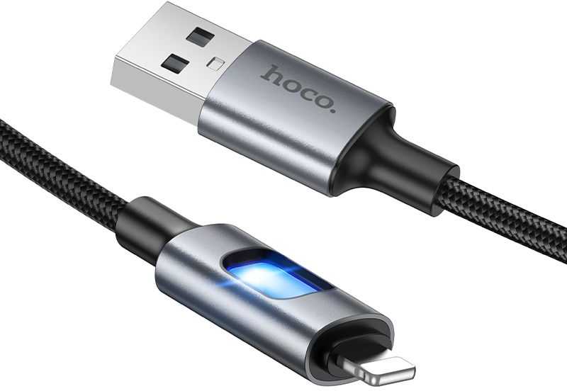 LED laidas USB A į Lightning Hoco 2,4A 1,2 m U144 juodas