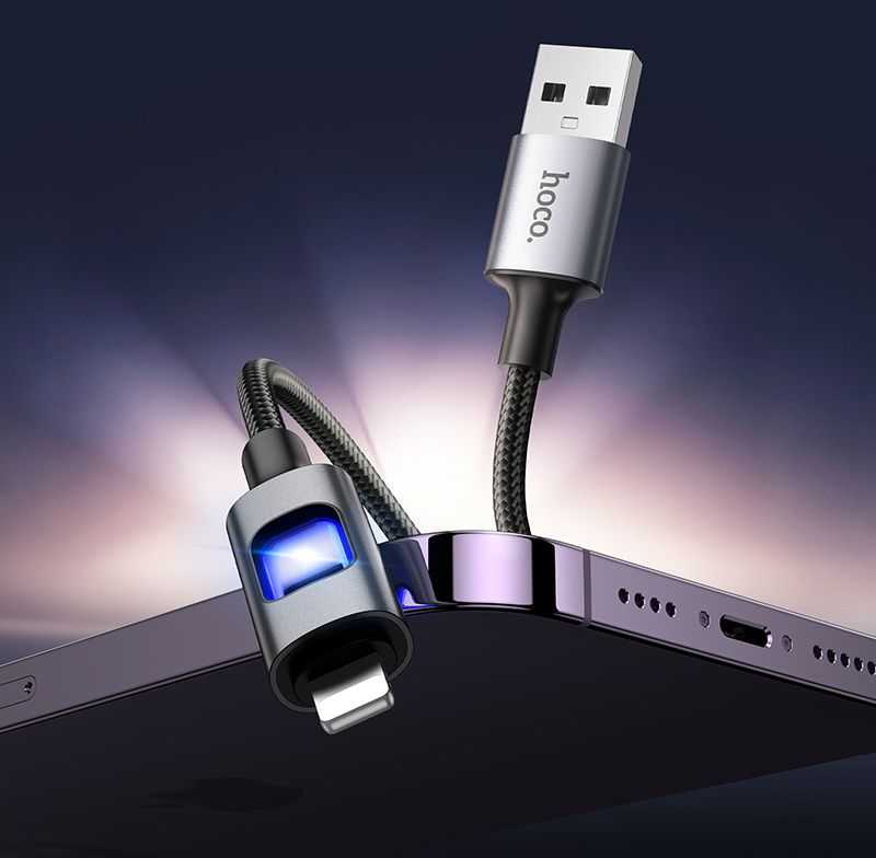 LED laidas USB A į Lightning Hoco 2,4A 1,2 m U144 juodas
