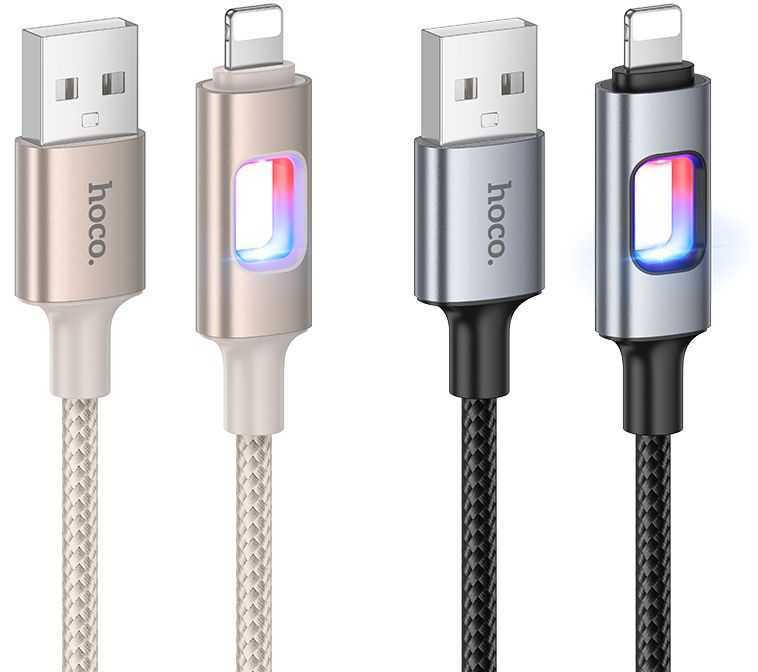 LED laidas USB A į Lightning Hoco 2,4A 1,2 m U144 juodas