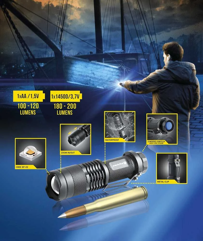 LED žibintuvėlis everActive FL-180 Bullet 3W