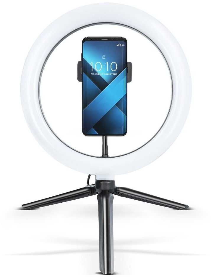 OEM LED Ring Stream RGB lempa 10" su laikikliu mobiliajam telefonui + trikojui juodas