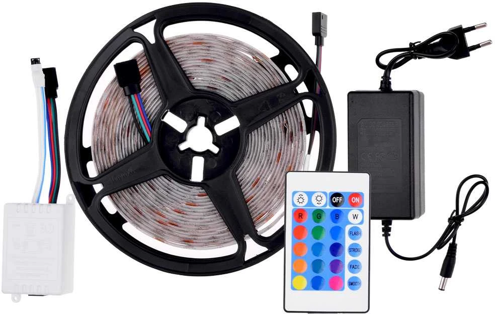 Jokomisiada LED juostelė 5m RGB + nuotolinio valdymo pultas vandeniui atspari