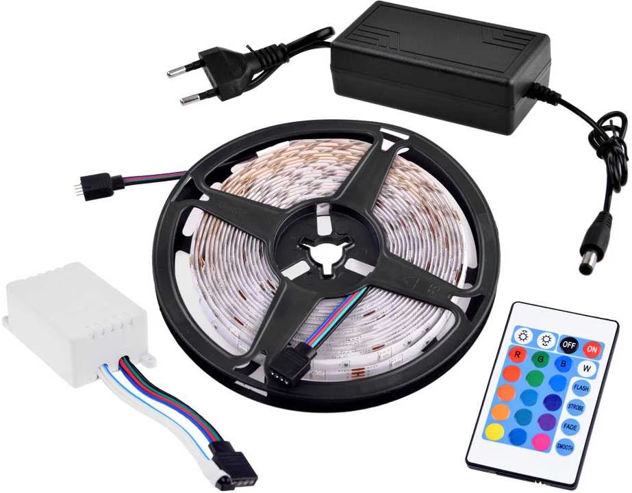 Jokomisiada LED juostelė 5m RGB + nuotolinio valdymo pultas vandeniui atspari