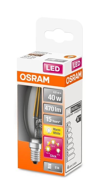 Osram LED lemputė LED TRIJŲ ŽINGSNIŲ DIM CLASSIC B 40 4 W/2700K E14