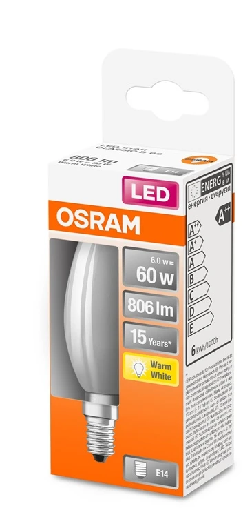 LED lemputė OSRAM, B35, E14, 6 W, 806 lm, 2700 K