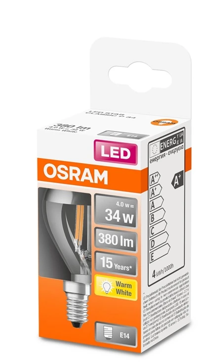 LED lempa Osram Filam, MIRROR, P45, 4W, E14, 2700K, 350lm