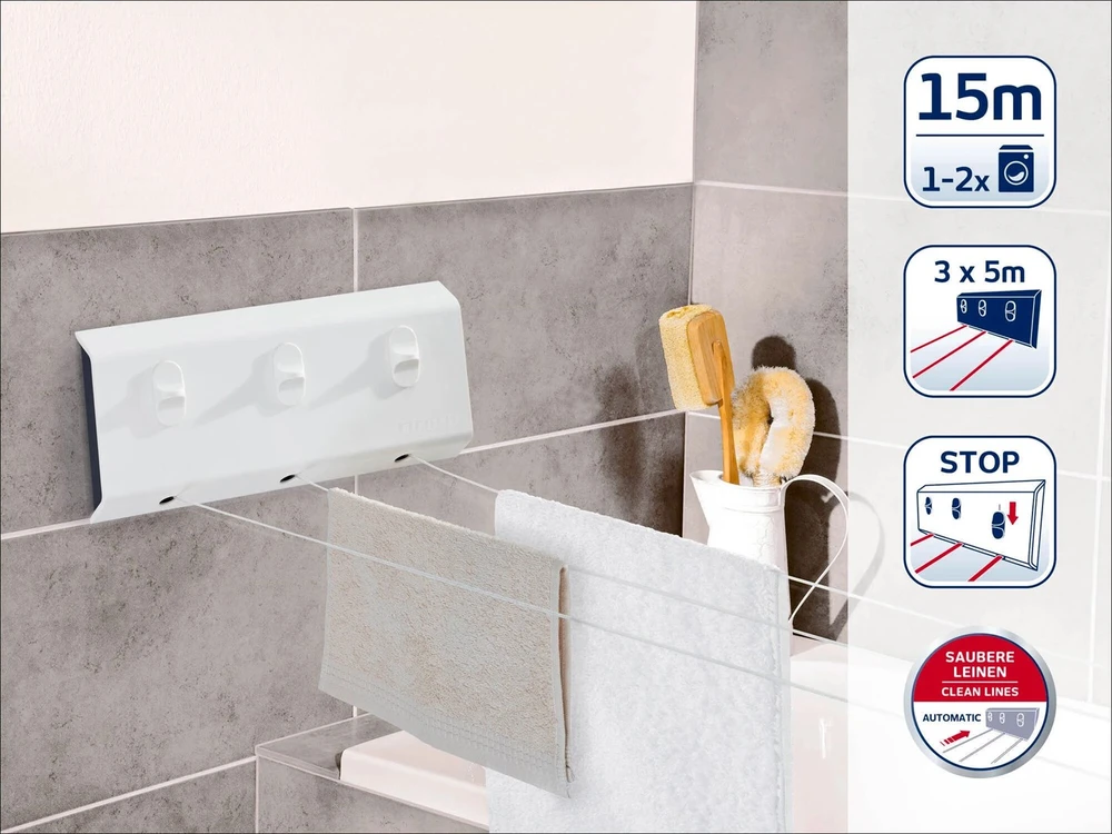 Leifheit Rollfix Triple 150 Longline prie sienos tvirtinama džiovyklė