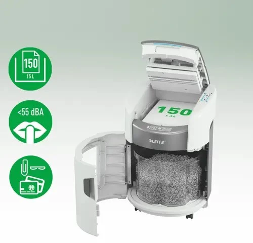 Leitz IQ Optimax AutoFeed 150 80380000 paper shredder, P4, 150 sheets, 15-litre waste bin