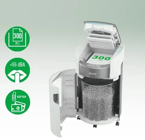 Leitz 80420000 IQ Optimax AutoFeed 300 paper shredder, P4, 300 sheets, 25-litre waste bin