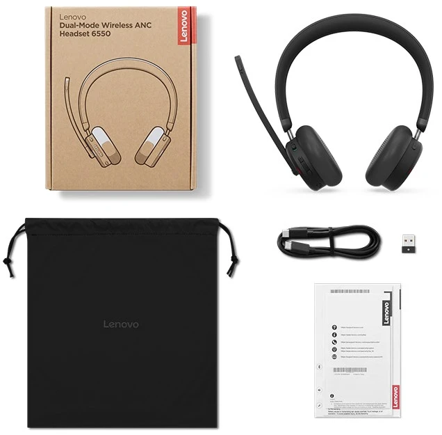 Lenovo Dual-Mode Belaidės ANC Ausinės 6550 (USB-A, Teams) | 4XD1S19777 | Su mikrofonu | Bluetooth | Juodas