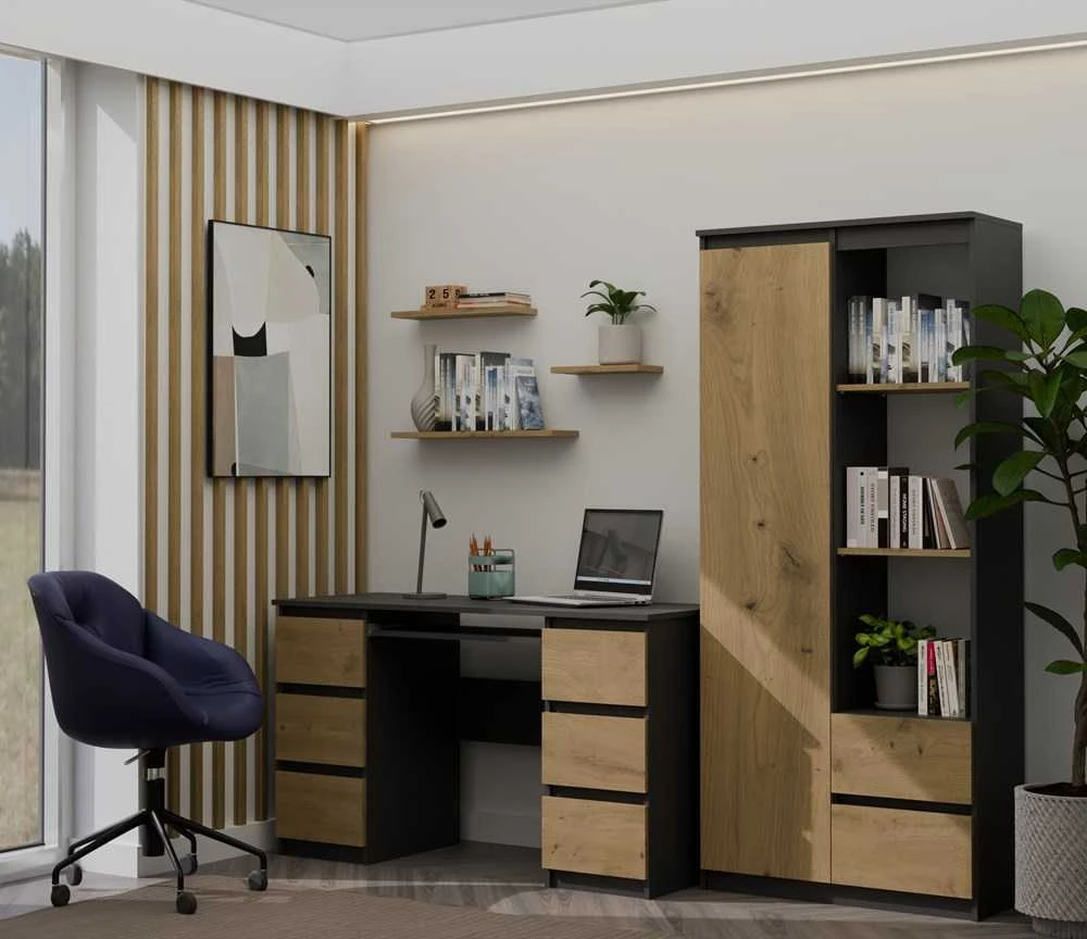 Top E Shop „Top Shop“ RS-80 BILY ANTHRACITE/OAK ARTISAN biuro knygų lentyna