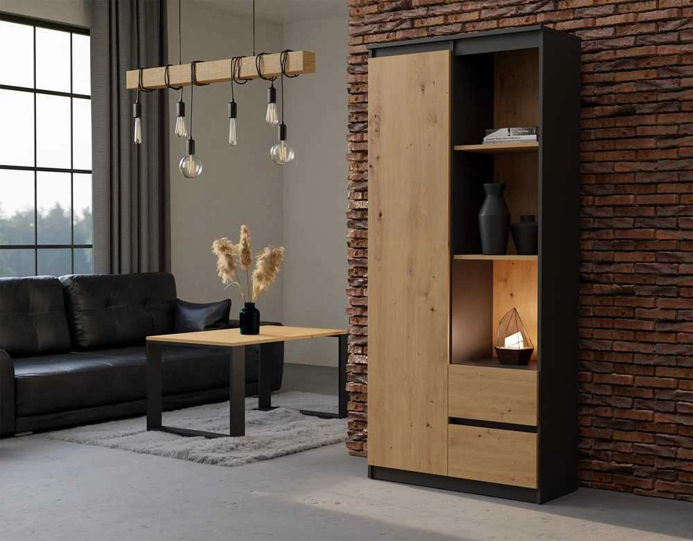 Top E Shop „Top Shop“ RS-80 BILY ANTHRACITE/OAK ARTISAN biuro knygų lentyna
