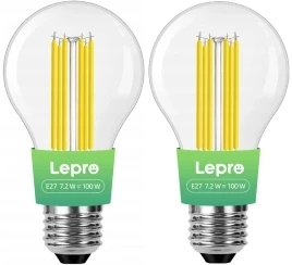 LEPRO 100094-WW-EU-2 E27 Filament LED Bulb, 7.2W (100W), 1521 lm, 2700K, Class A, 2-pack