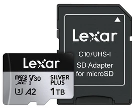 „Lexar“ didelio našumo „Sidabrinis Plus Micro SDXC 1 TB“ atminties kortelė + adapteris