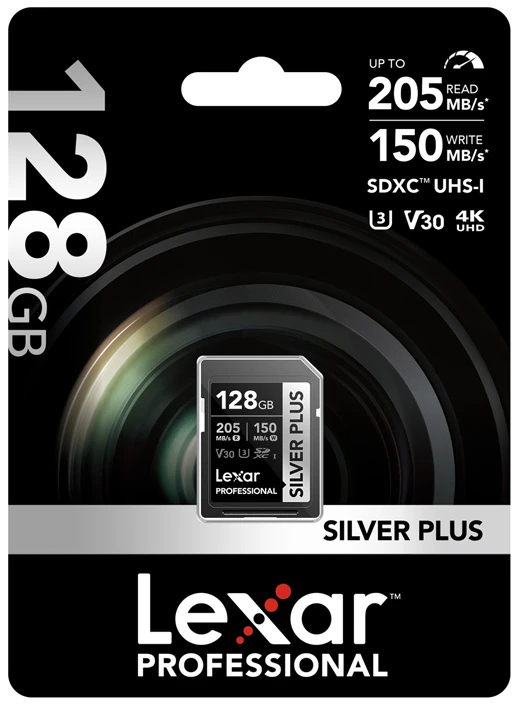 Atminties kortelė Lexar SDXC Professional Sidabrinis Plus UHS-I/U3/A2/4K R205/W150 (V30) 128GB