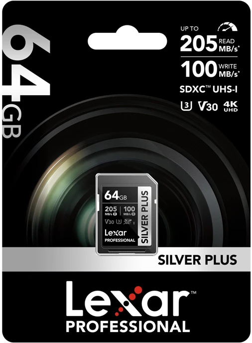 Atminties kortelė Lexar SDXC Professional Sidabrinis Plus UHS-I/U3/A2/4K R205/W100 (V30) 64GB