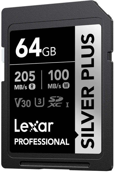 Atminties kortelė Lexar SDXC Professional Sidabrinis Plus UHS-I/U3/A2/4K R205/W100 (V30) 64GB