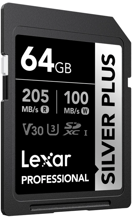 Atminties kortelė Lexar SDXC Professional Sidabrinis Plus UHS-I/U3/A2/4K R205/W100 (V30) 64GB