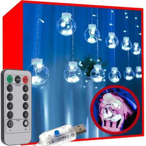 Iso Trade Apvalių lempučių girlianda užuolaida 108LED USB - šaltai balta