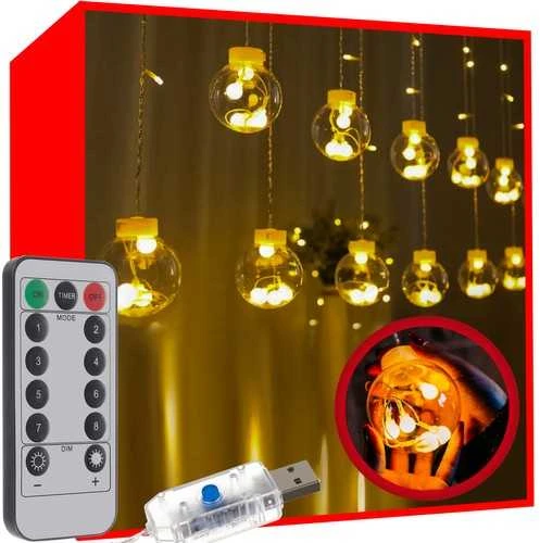 Iso Trade Nuotoliniu būdu valdoma LED lempučių girlianda - užuolaida (108 LED, šiltai balta)