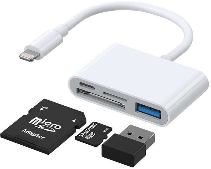 Lightning - USB OTG adapteris Joyroom S-H142 SD kortelių skaitytuvas Micro SD - baltas
