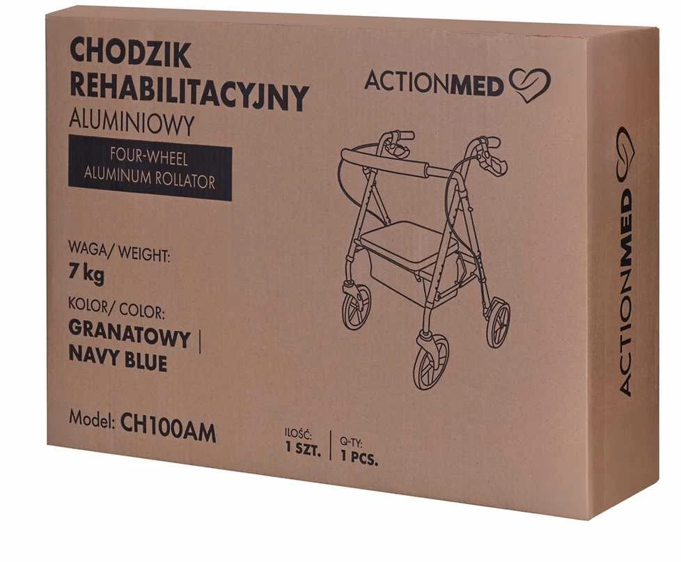 Actionmed Lengvas aliuminio keturių ratų reabilitacinis vaikštynė