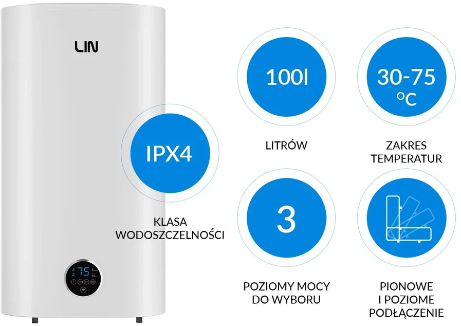 LIN LIFVD1SMWH 100L UNIVERSAL elektrinis vandens šildytuvas, baltas, su WiFi