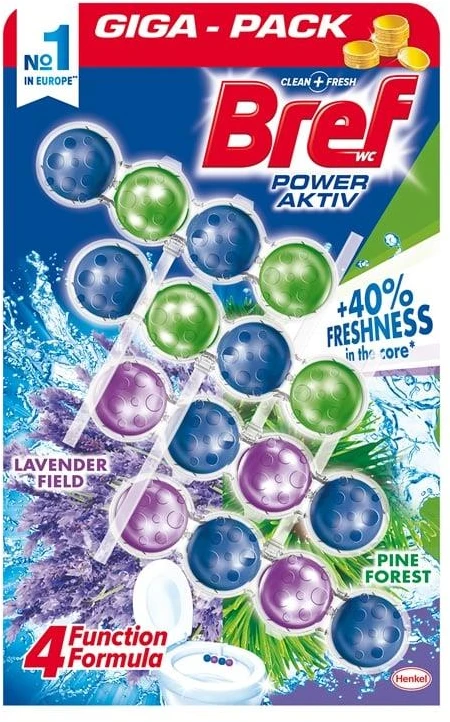 WC valiklis-gaiviklis BREF POWER AKTIV LAVENDER+PINE, 4×50 g