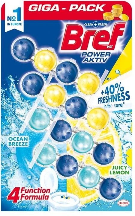 WC valiklis-gaiviklis BREF POWER AKTIV LEMON+OCEAN, 4×50 g