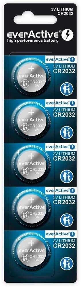 Ličio baterijos „everActive CR2032“ – 5 vnt. lizdinėje pakuotėje
