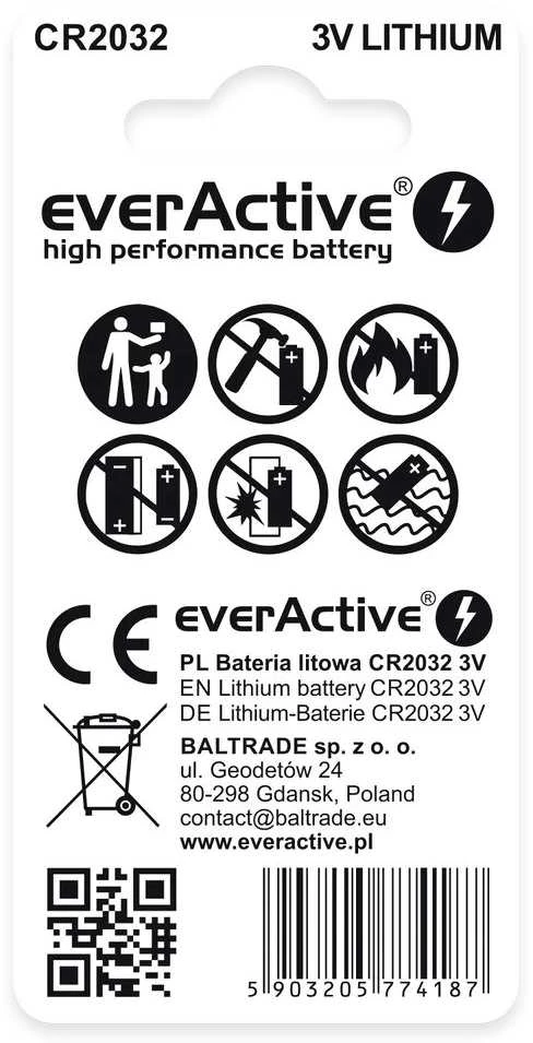 Ličio baterijos „everActive CR2032“ – 2 vnt. lizdinėje pakuotėje