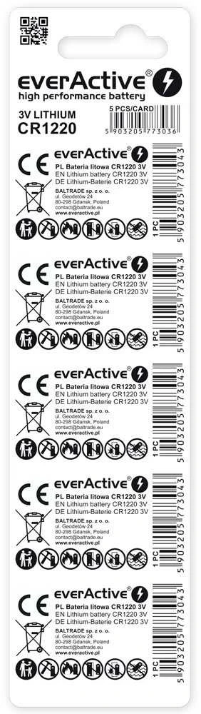 Ličio baterija mini everActive CR1220 - blisteryje 5 vnt.