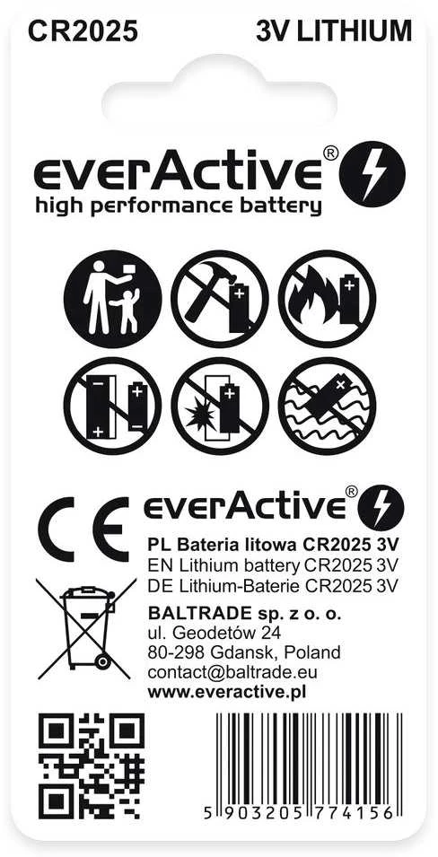Ličio baterija mini everActive CR2025 - blisteryje 2 vnt.