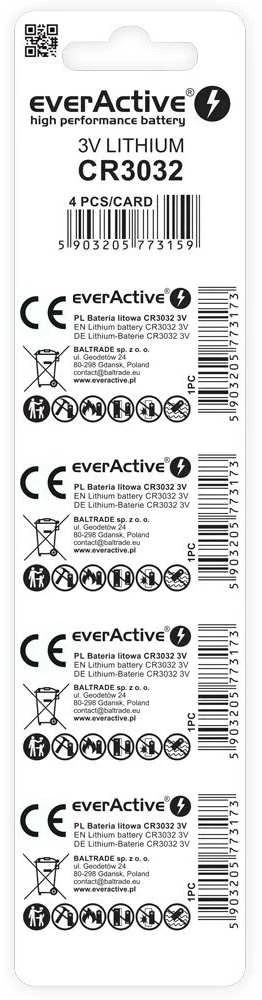 Ličio baterijos mini „everActive CR3032“ - blisteryje 4 vnt.