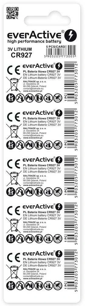 Ličio baterijos mini „everActive CR927“ - 5 vnt. lizdinėje pakuotėje.