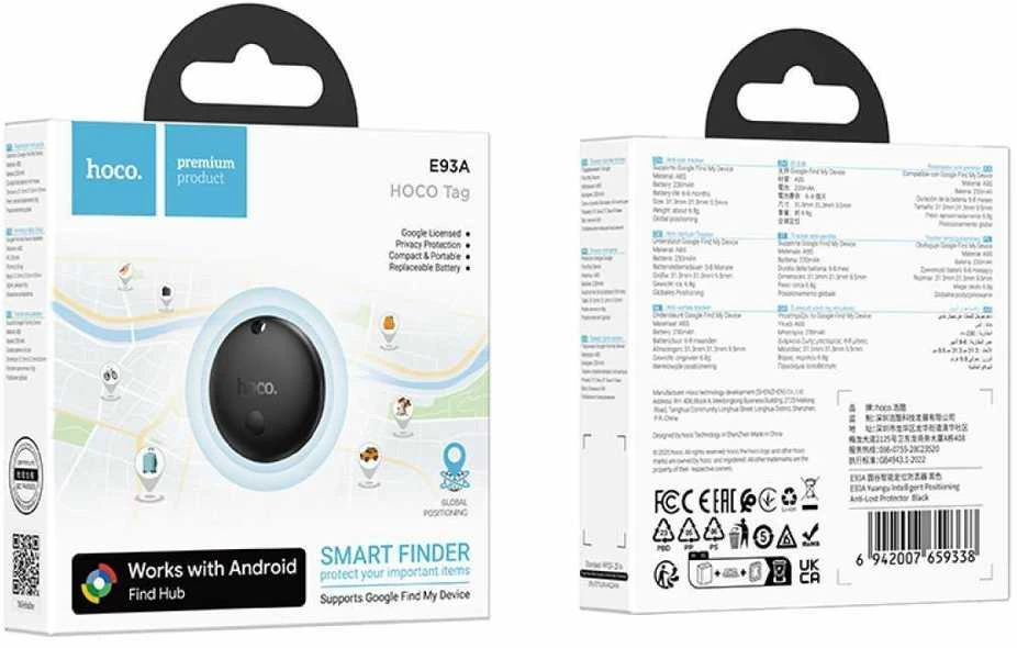 Lokatorius, suderinamas su „Google Find My Device“ Hoco E93A juodas