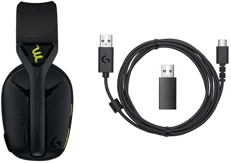 Žaidimų ausinės Logitech G435 Lightspeed, juodos/neoninės geltonos spalvos