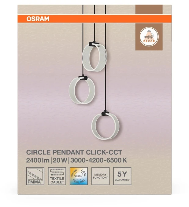 Osram 20W LED pakabinamas šviestuvas CIRCLE, juodas, 3000/4200/6500K