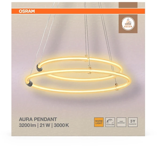 Osram 21W LED pakabinamas šviestuvas AURA, tamsiai pilkas, 3000K, dimeriuojamas