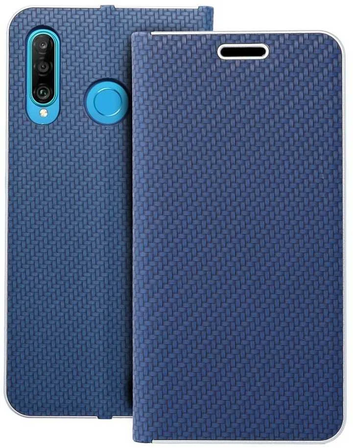 Forcell OEM atverčiamas dėklas Huawei P30 LITE Luna Book Carbon mėlynas
