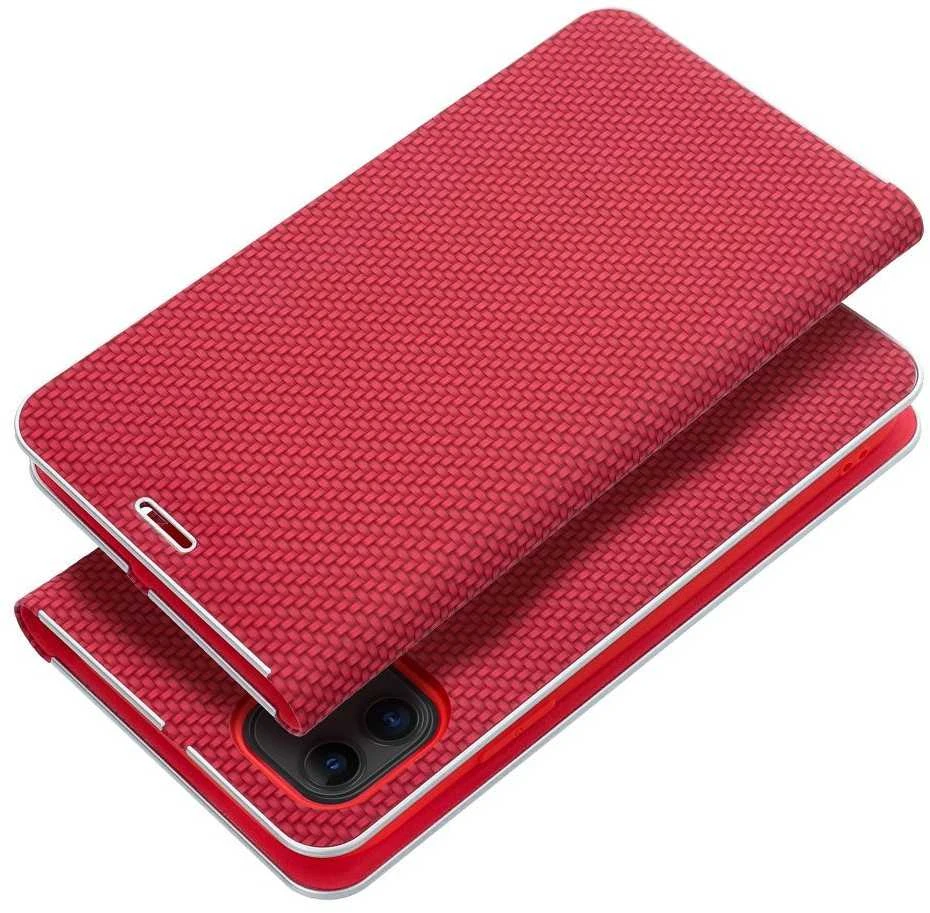 OEM atverčiamas dėklas, skirtas iPhone 16 PLUS Luna Book, anglies pluošto, raudonas