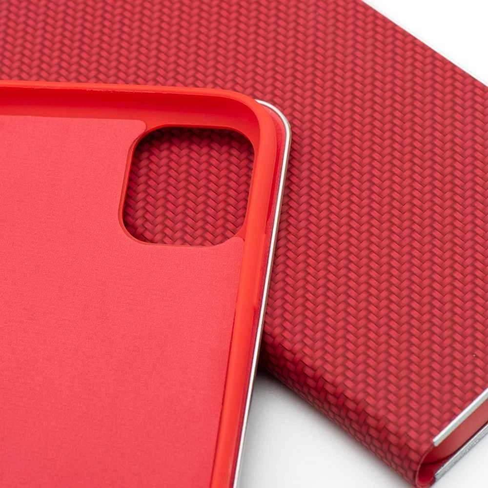 OEM atverčiamas dėklas, skirtas iPhone 16 PLUS Luna Book, anglies pluošto, raudonas