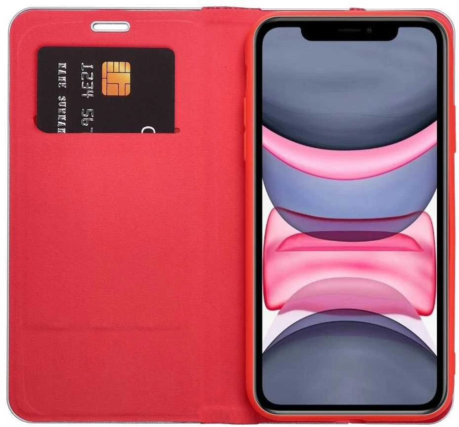 OEM atverčiamas dėklas, skirtas iPhone 16 PLUS Luna Book, anglies pluošto, raudonas