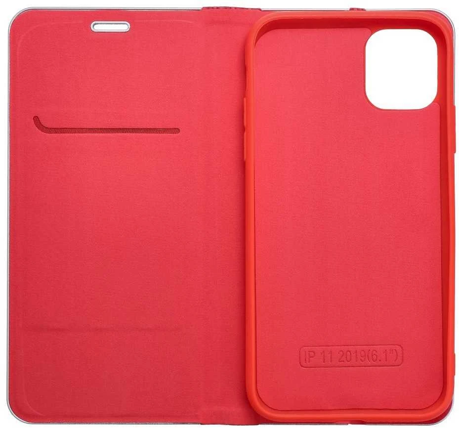 OEM atverčiamas dėklas, skirtas iPhone 16 PLUS Luna Book, anglies pluošto, raudonas