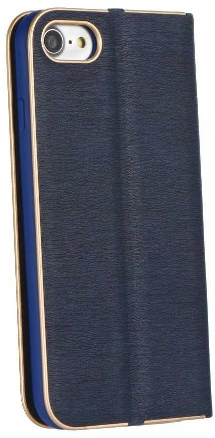 Forcell OEM atverčiamas dėklas iPhone 7 / 8 / SE 2020 / SE 2022 Luna Book auksinis tamsiai mėlynas