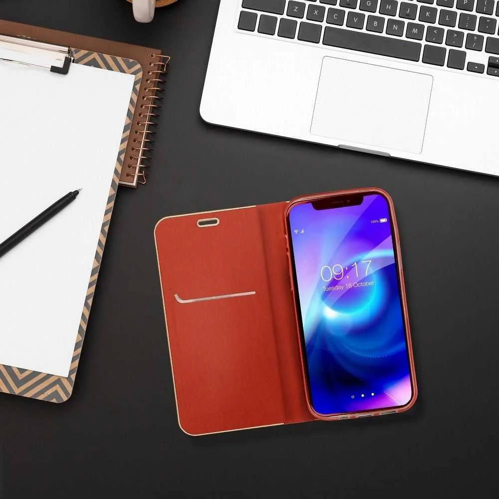 OEM atverčiamas dėklas iPhone 7 PLUS / 8 PLUS Luna Book aukso raudonas