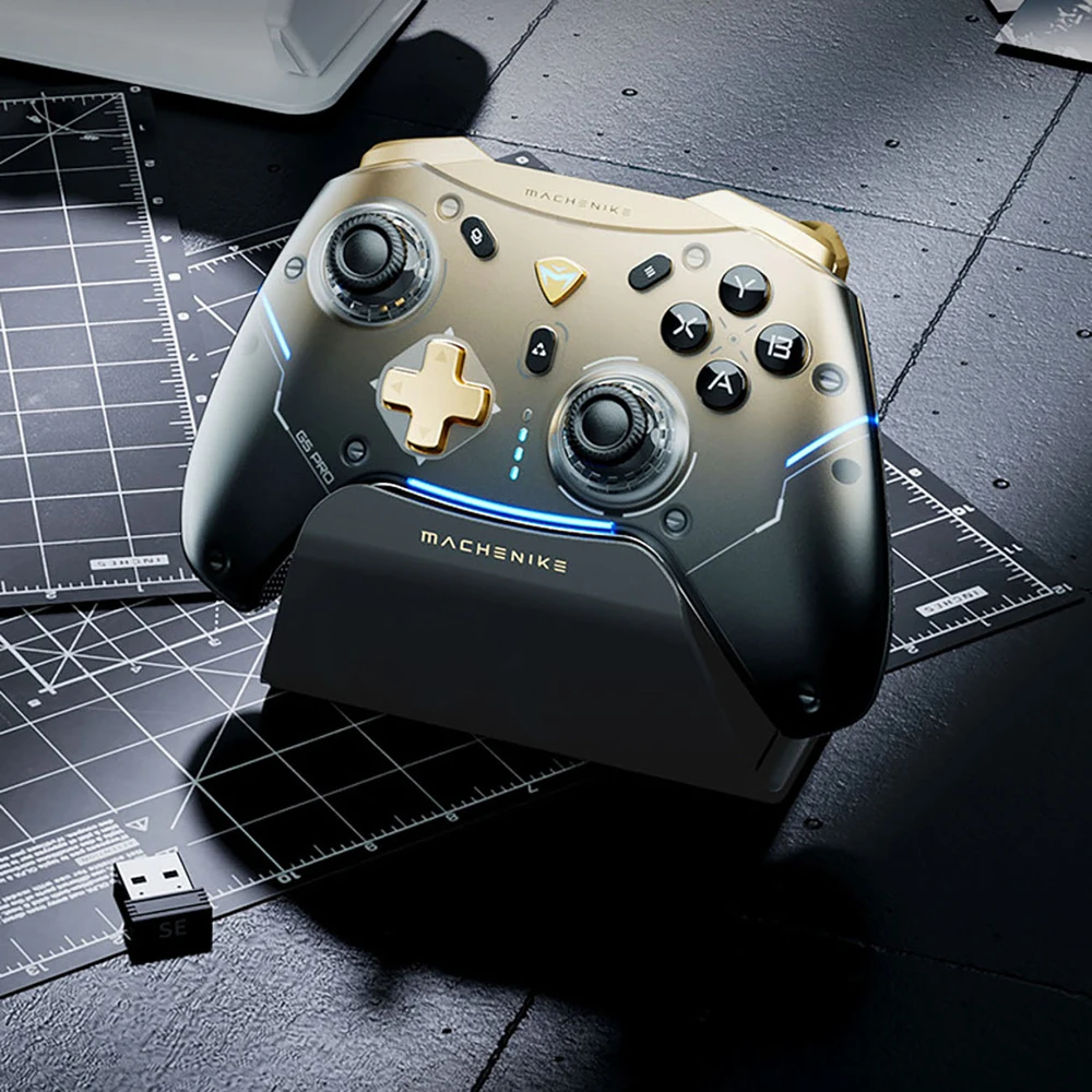 Machenike G5Pro Flagship Wireless Game Controller with Gyro Charging Station and Button Mapping - Juodas and Gold