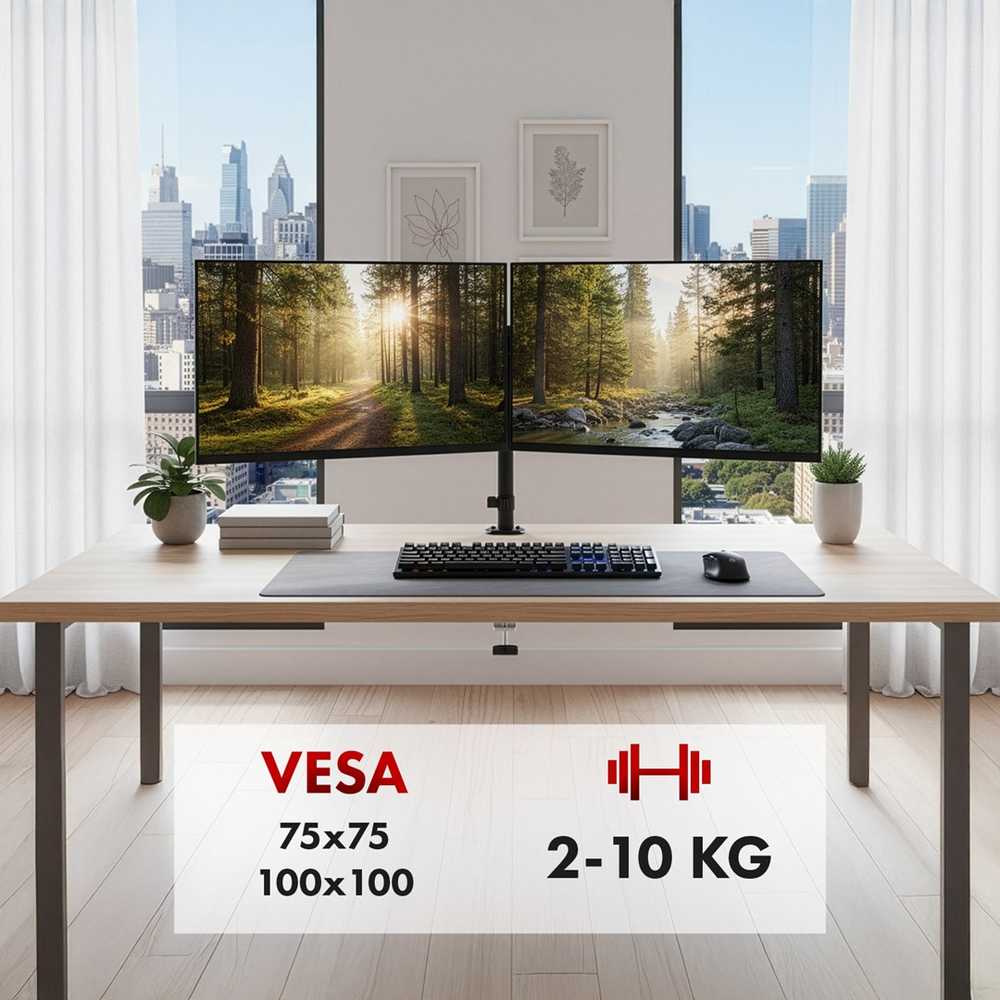Laikiklis Maclean 2 monitorius mount, gas spring, 17"-32", 2-10kg, juodas, MC-136