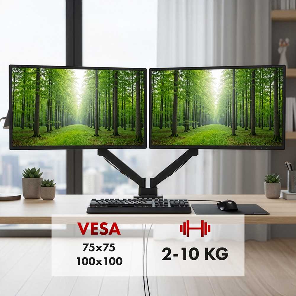 Laikiklis Maclean 2 monitorius mount, gas spring, 17"-32", 2-10kg, juodas, MC-134